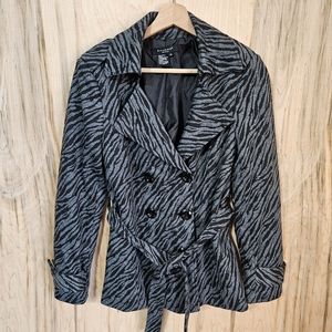 Sandro Sportswear Wmns Sz M Black and Gray Animal Print Tie Waist Blazer Jacket